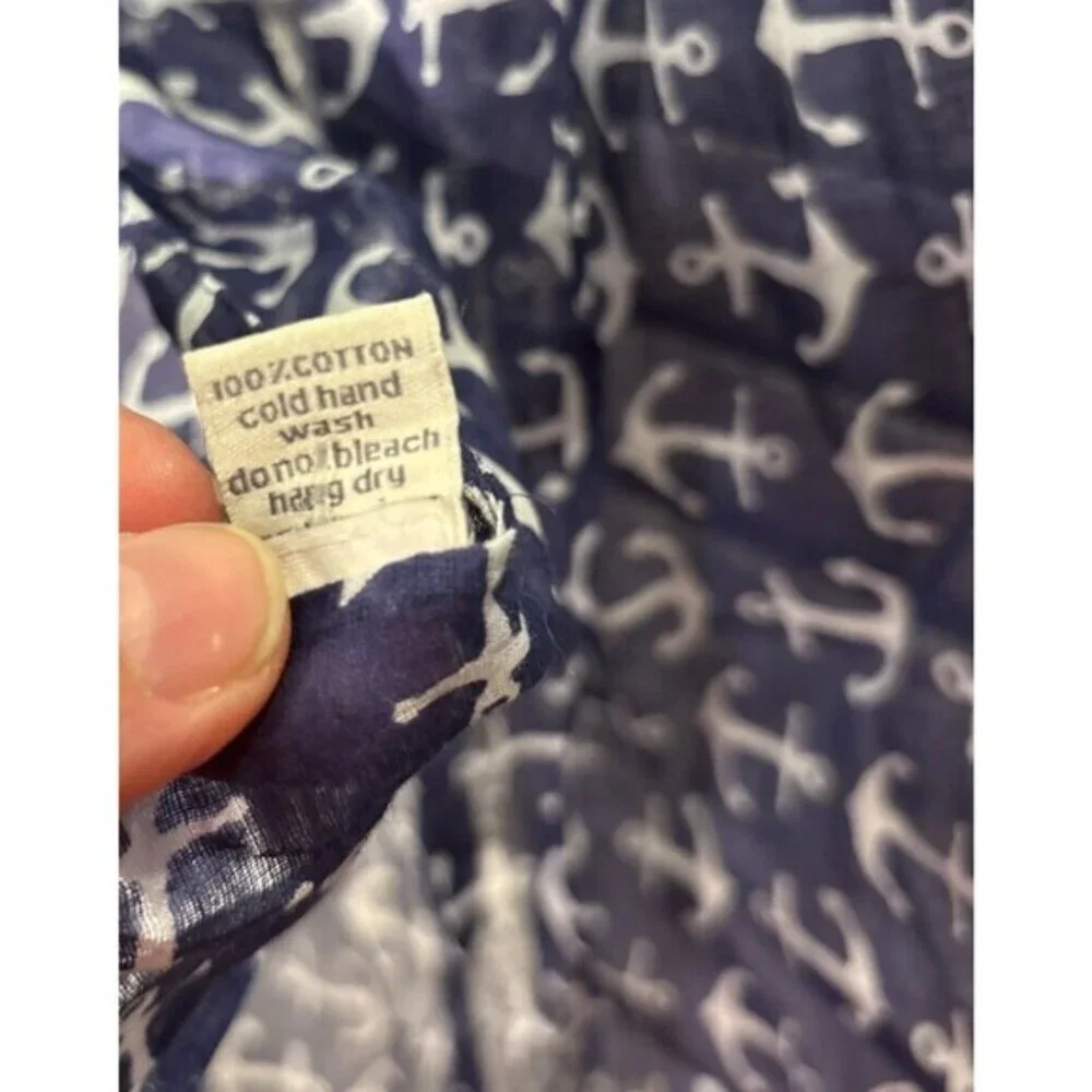 Lifestyle Taleen Anchor Print Scarf‎ With Tassels Navy & White
